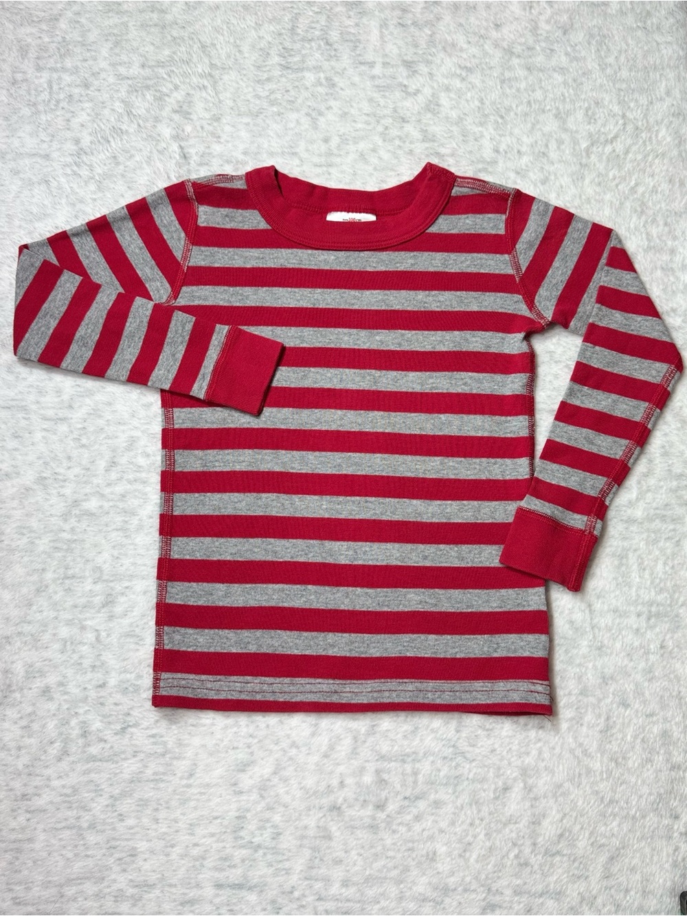 Hanna Andersson Bold Stripe Long John Pajama Top 4T Heather Gray Red Cotton